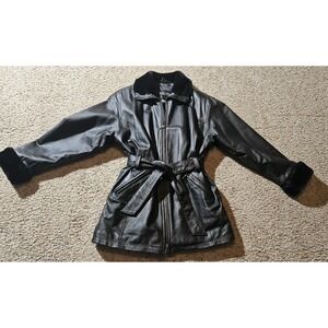 Wilsons Leather Jacket Womans Small Black Belt Thinsulate Thermal Lined Long